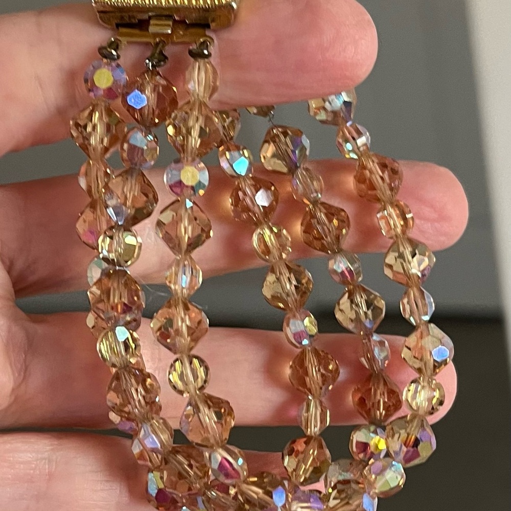 ELEGANT FACETED CRYSTAL TRIPLE STRAND BRACELET VINTAGE!